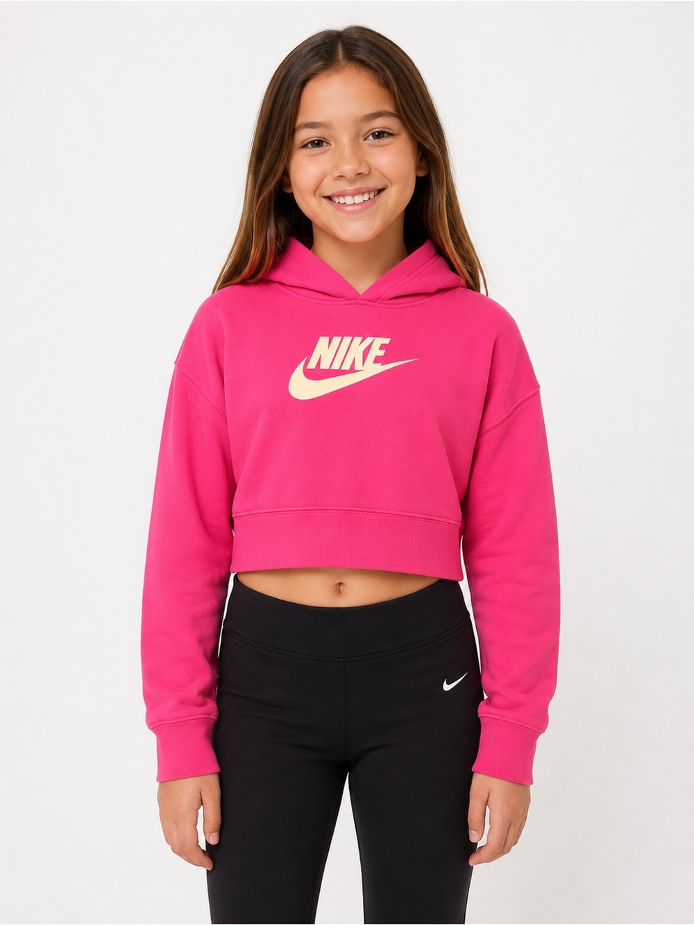 Nike Girl's S Hot Pink Cropped Hoodie Casual Streetwear School Play School Style